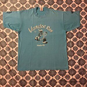 Vintage 90s Waunafest Run Race Sportswear Light Blue Graphic T-shirt Size Large